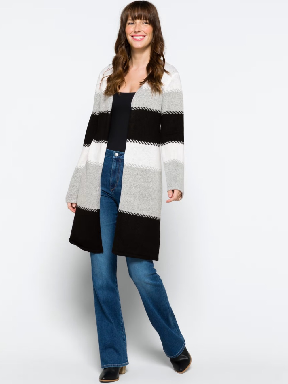 Fortune + Ivy Adeline Colorblock Long Sleeve Open Cardigan